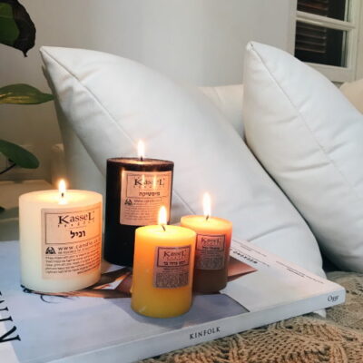 נר ריחני יצוק קסל- גליל- קוטר 7 ס"מ גובה 7 ס"מ